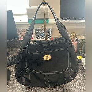 Vintage Coach Black Shoulder Bag with Gold Accents